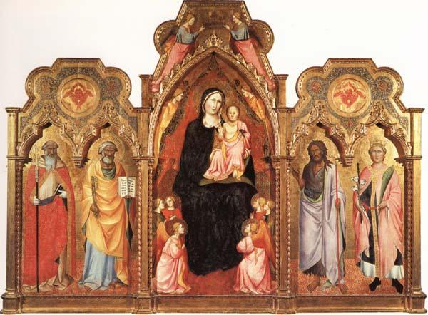 GADDI, Agnolo Madonna and Child with Angels and SS.Benedict and Peter.john the Baptist and Miniato Norge oil painting art